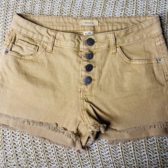 Blue Asphalt Pants - Tan Denim Shorts- Mid Rise